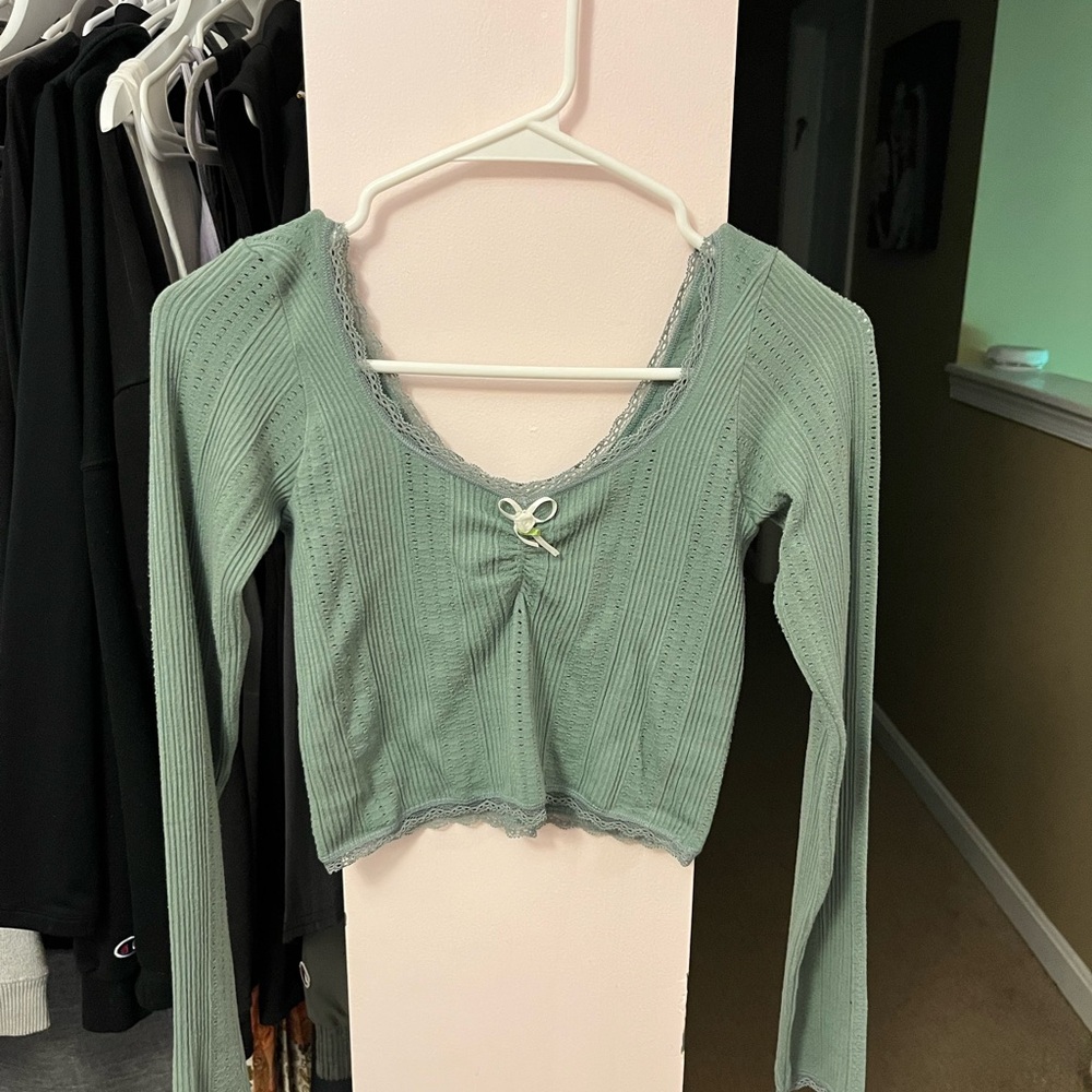 Anthropologie Sage Green Long Sleeve Blouse